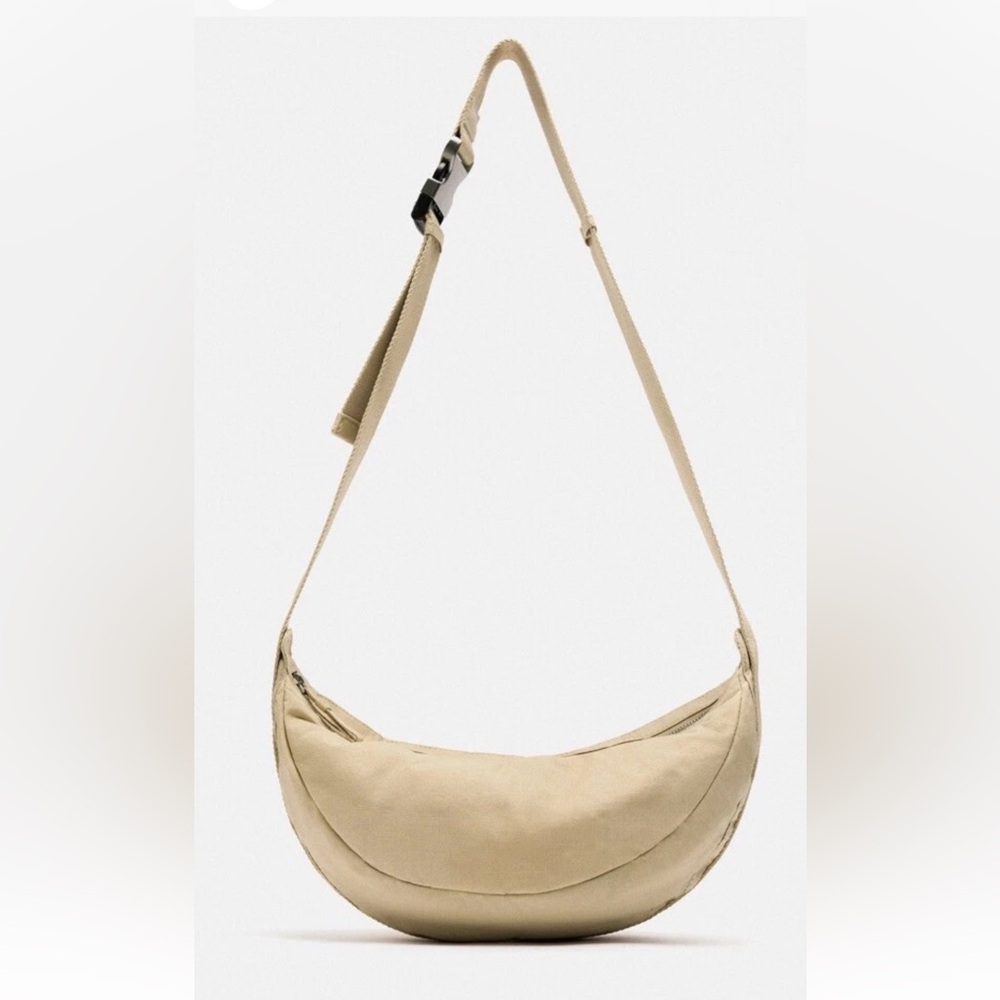 Zara Cotton Crescent Shaped Light Tan Shoulder Bag / Crossbody NWT